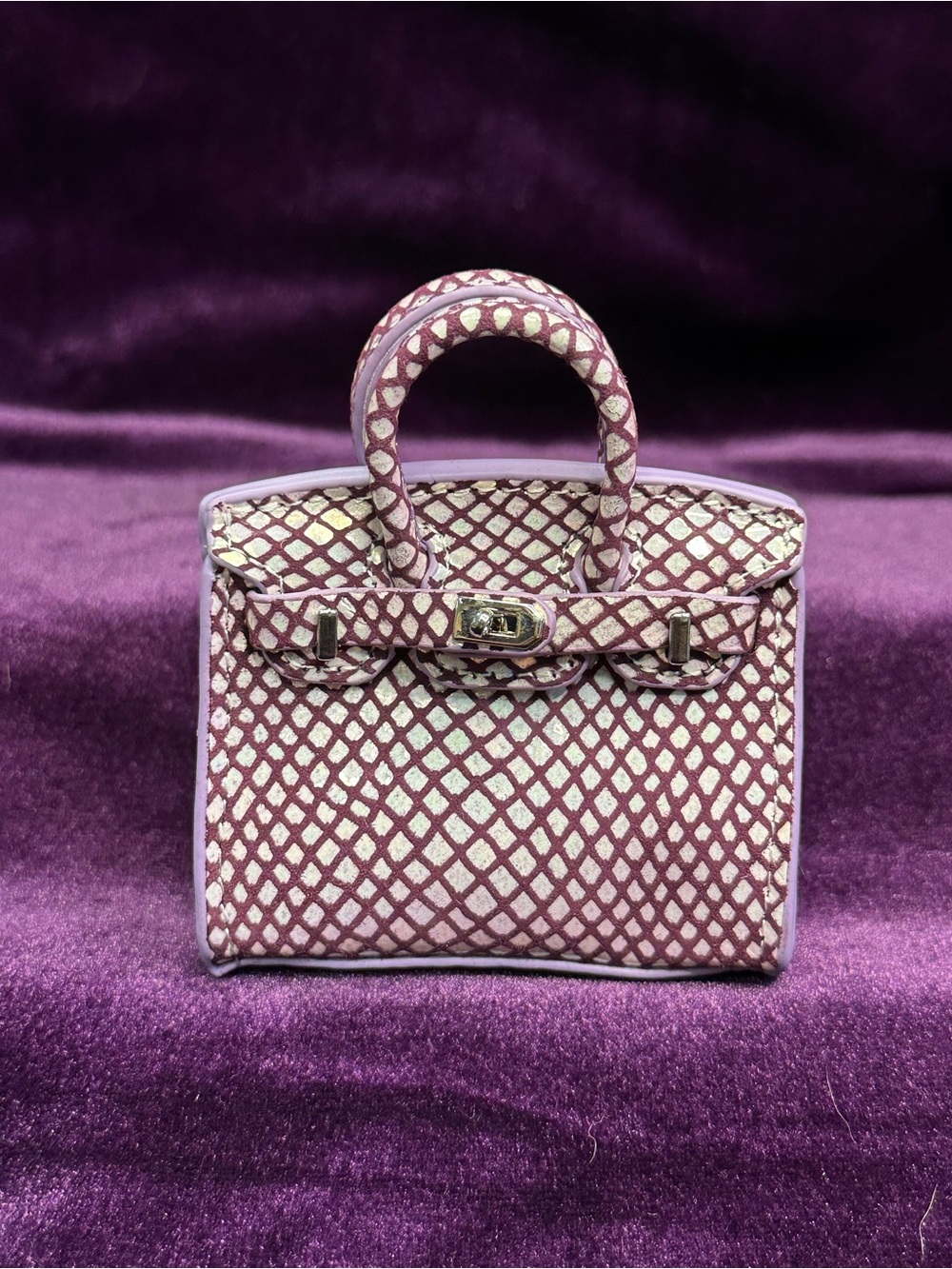 SUMMER FLASH — lavender & dark purple diamond print mini bag charm